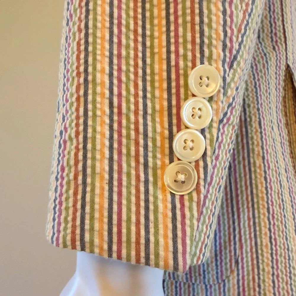 Maus & Hoffman Mens 44R Seersucker Stripe Sport Coat Blazer Multi-Color USA Made